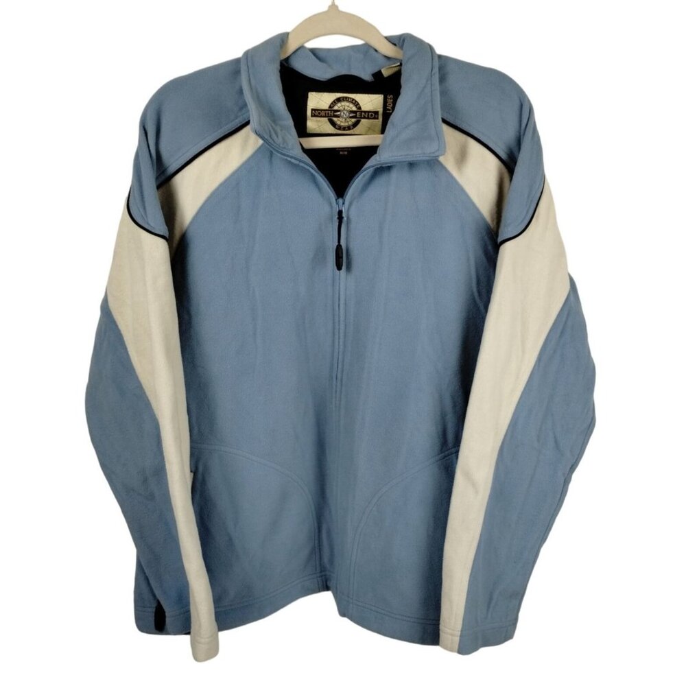 North End Ladies Medium Blue and White Secure Pockets Full Zip Fleece Jacket